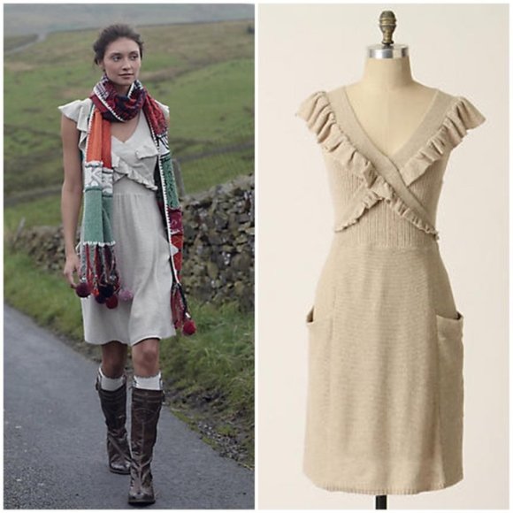 Anthropologie Dresses & Skirts - Anthro Moth Converging Roads Ruffle Sweater Dress